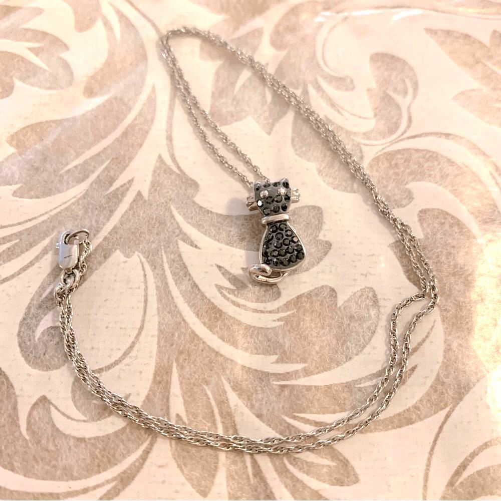 925 Sterling Silver Mini Kitty Cat Pendant .75” on 925 Sterling Silver Chain 18”